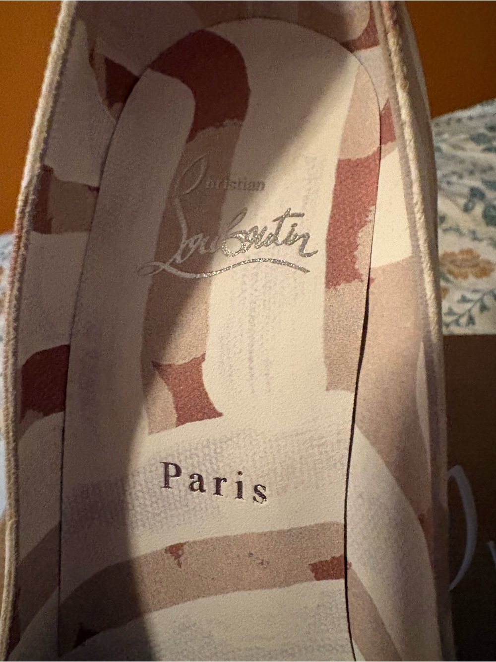 Christian Louboutin Beige and Tan Patterned Patent Pointed Toe Pumps - Picture 3 of 8